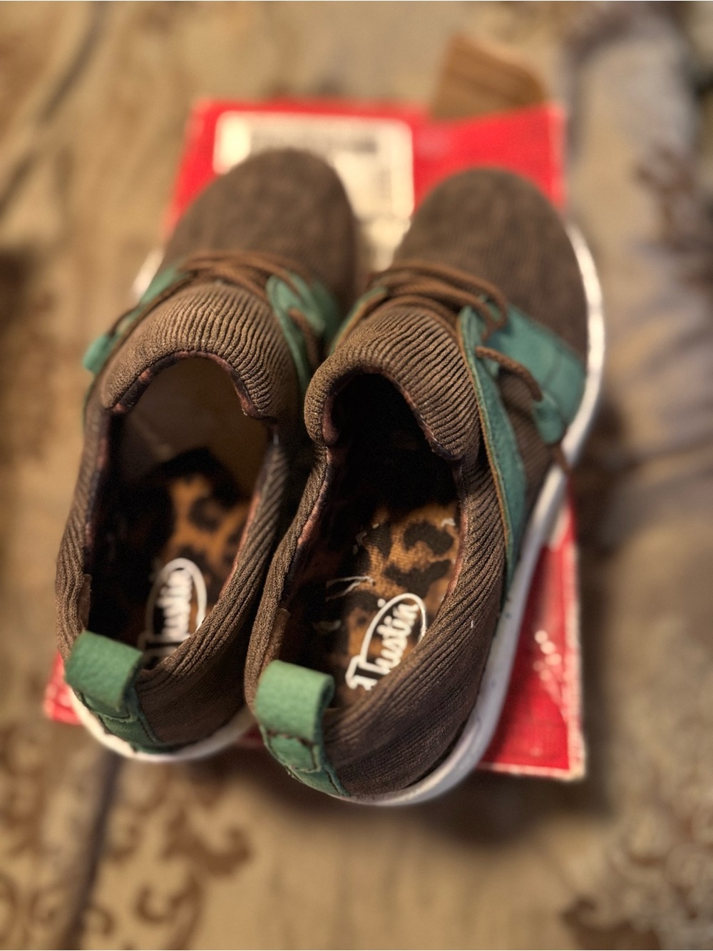 Justin Boots Brown  Slip-On Sneakers with Green Accents
